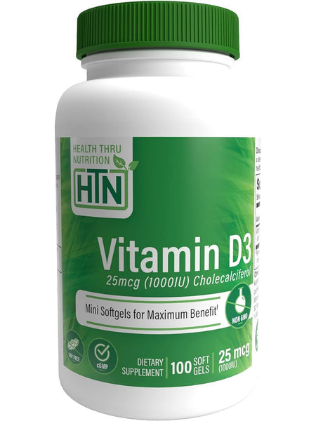 Health Thru Nutrition, Vitamin D3 1000 IU (as Cholecalciferol), 100 Softgels