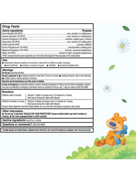 Hyland's, Baby Oral Pain Relief Nighttime Tablets, 125 Tablets