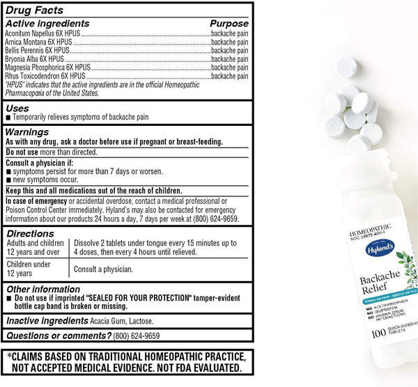 Hyland's, Backache Relief, 100 Quick-Dissolving Tablets