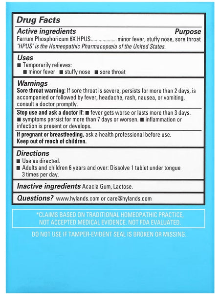 Hyland's, Cell Salt #4 Ferrum Phos 6x, 100 Quick-Dissolving Single Tablet Doses