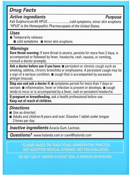 Hyland's, Cell Salt #7 Kali Sulph 6x, 100 Quick-Dissolving Single Tablet Doses