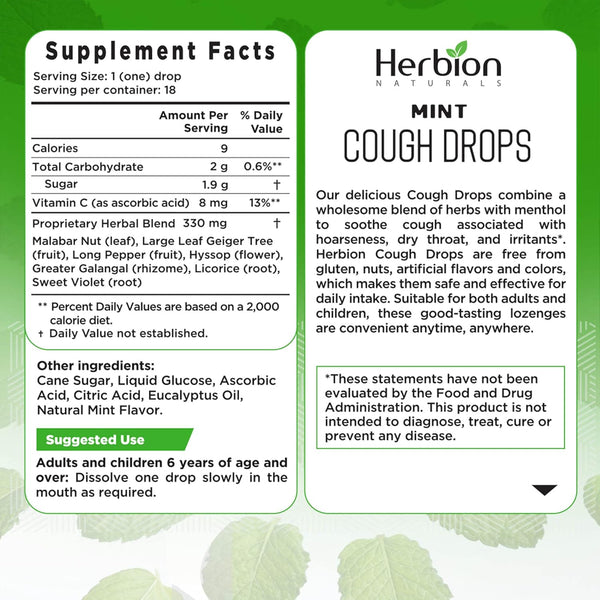 Herbion Naturals, Cough Drops, Mint, 18 Drops