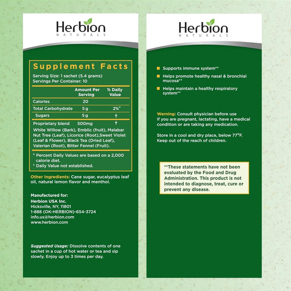Herbion Naturals, Respiratory Care, Natural Lemon, 10 Sachets
