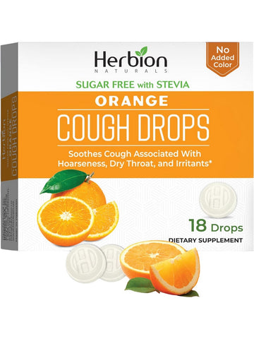 Herbion Naturals, Sugar Free with Stevia, Cough Drops, Orange, 18 Drops