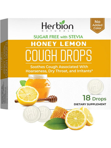 Herbion Naturals, Sugar Free with Stevia, Cough Drops, Honey Lemon, 18 Drops