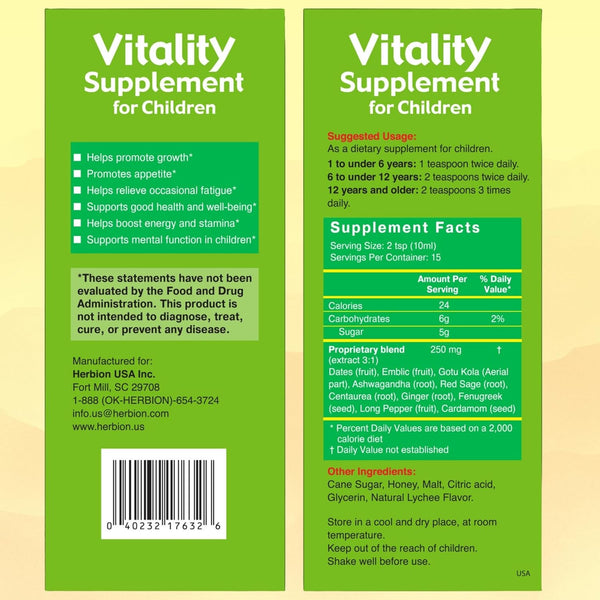 Herbion Naturals, Vitality Supplement for Children, Natural Honey, 5 fl oz