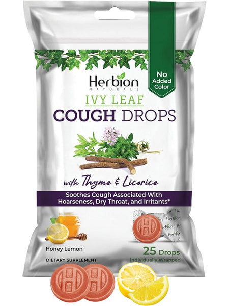 Herbion Naturals, Ivy Leaf Cough Drops with Thyme and Licorice, Honey Lemon, 25 Drops