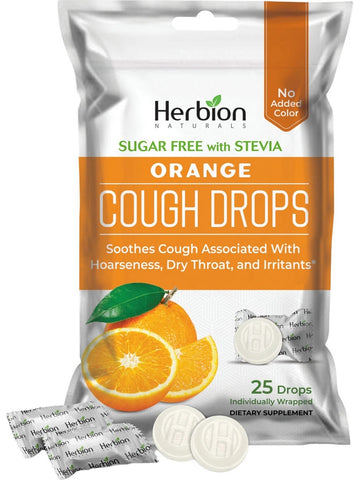 Herbion Naturals, Sugar Free with Stevia, Cough Drops, Orange, 25 Drops