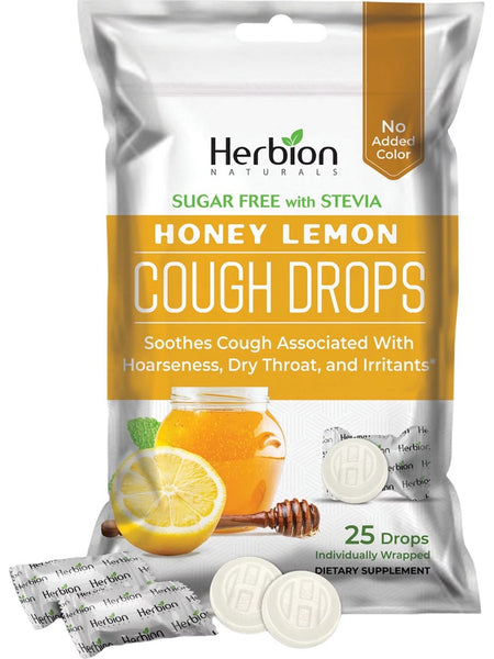 Herbion Naturals, Sugar Free with Stevia, Cough Drops, Honey Lemon, 25 Drops