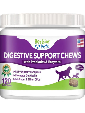 Herbion Naturals, Digestive Support Chews with Probiotics and Enzymes, Natural Chicken, 120 Soft Chews