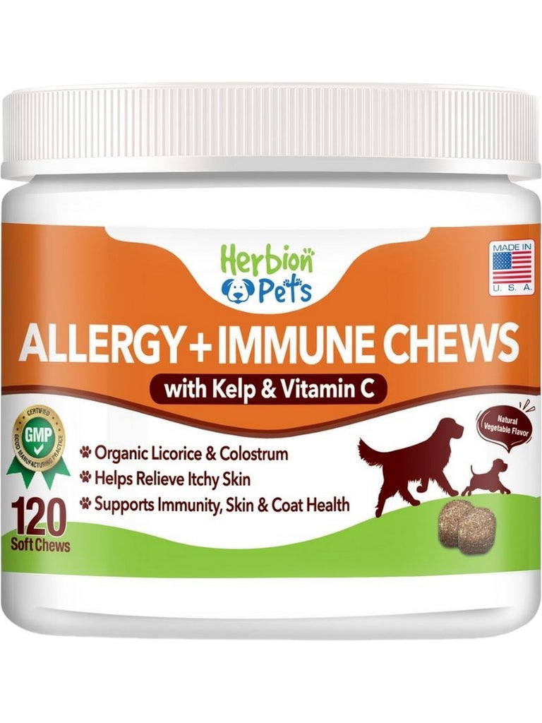 Herbion Naturals, Allergy + Immune Chews with Kelp and Vitamin C, Natural Vegetable, 120 Soft Chews