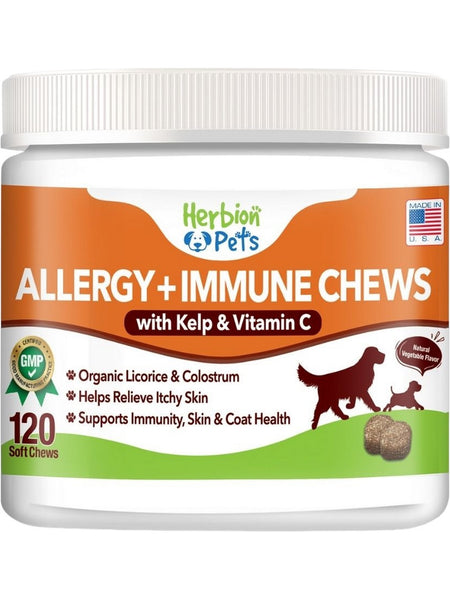 Herbion Naturals, Allergy + Immune Chews with Kelp and Vitamin C, Natural Vegetable, 120 Soft Chews