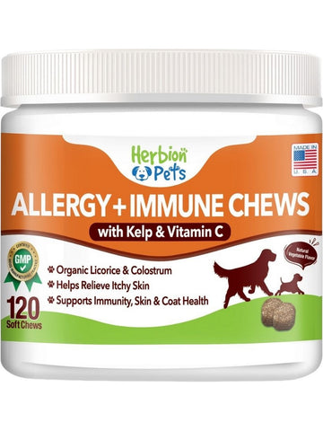 Herbion Naturals, Allergy + Immune Chews with Kelp and Vitamin C, Natural Vegetable, 120 Soft Chews