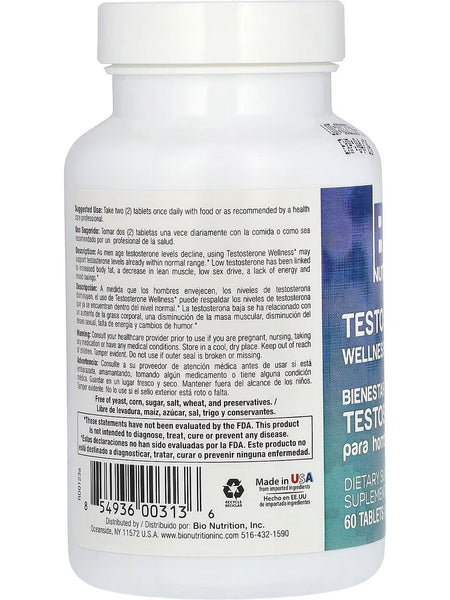 Bio Nutrition, Testosterone Wellness, For Men, 60 Tablets