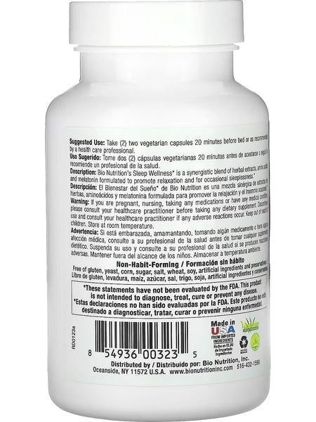 Bio Nutrition, Sleep Wellness with Wild Lettuce Extract, 60 Vegetarian Capsules