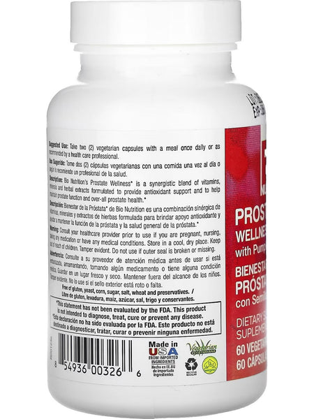 Bio Nutrition, Prostate Wellness With Pumpkin Seed, 60 Vegetarian Capsules