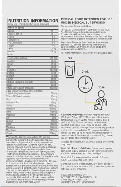 Integrative Therapeutics, Physicians' Elemental Diet, Dextrose Free, 1,198.8 grams