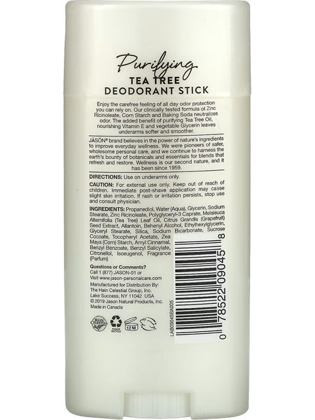 Jason Naturals, Deodorant Stick, Purifying Tea Tree, 2.5 oz