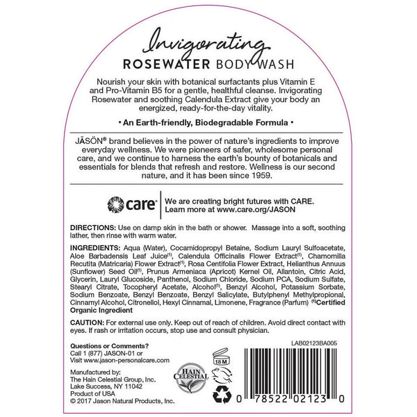 Jason Naturals, Body Wash, Invigorating Rosewater, 30 fl oz