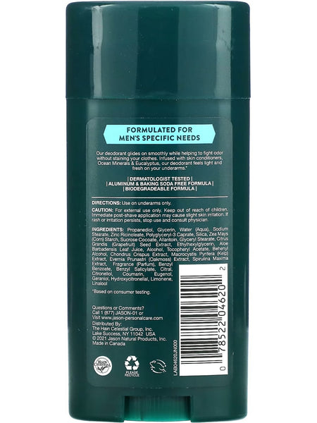 Jason Naturals, Men's Deodorant, Ocean Minerals + Eucalyptus, 2.5 oz