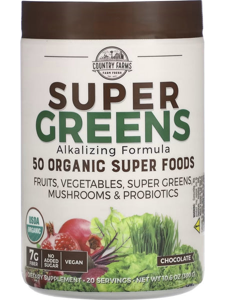 Country Farms, Super Greens, Alkalizing Formula, Chocolate, 10.6 oz