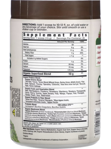 Country Farms, Super Greens, Alkalizing Formula, Chocolate, 10.6 oz