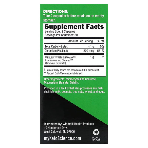 Keto Science, Keto Sugar Relief with Prenulin, 60 Capsules