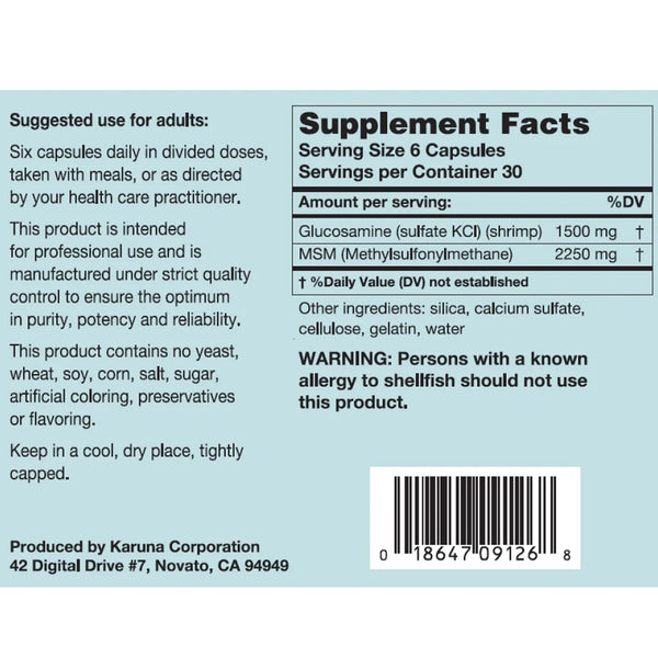 Karuna, Glucosamine/MSM, 180 Capsules