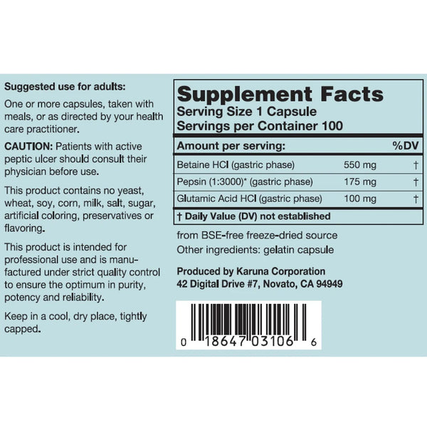 Karuna, HCl-Pepsin, 100 Capsules