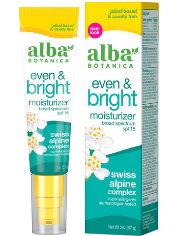 Alba Botanica, Even and Bright Moisturizer Broad Spectrum SPF 15, 2 oz