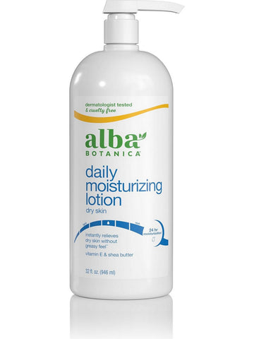Alba Botanica, Daily Moisturizing Lotion, Dry Skin, with Vitamin E and Shea Butter, 32 Oz