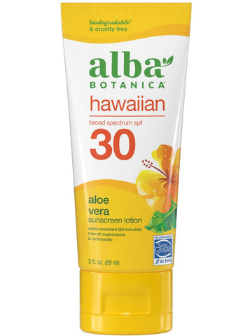Alba Botanica, Hawaiian Broad Spectrum SPF 30, Aloe Vera Sunscreen Lotion, 3 fl oz