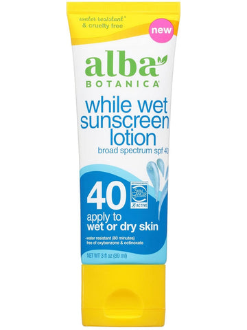 Alba Botanica, While Wet Sunscreen Lotion Broad Spectrum SPF 40, 3 fl oz