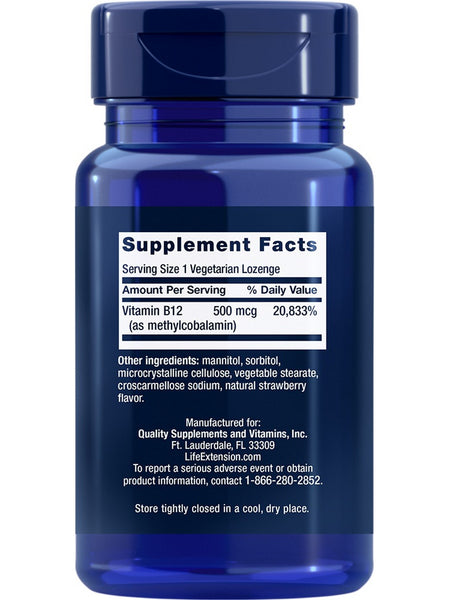 Life Extension, Vitamin B12 Methylcobalamin, 500 mcg, 100 vegetarian lozenges