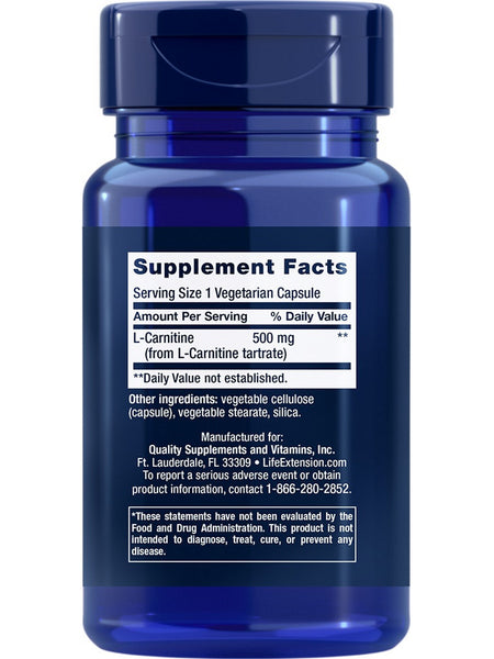 Life Extension, L-Carnitine, 500 mg, 30 vegetarian capsules