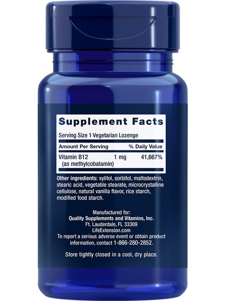 Life Extension, Vitamin B12 Methylcobalamin, 1 mg, 60 vegetarian lozenges