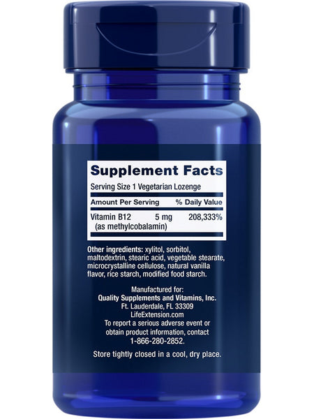 Life Extension, Vitamin B12 Methylcobalamin, 5 mg, 60 vegetarian lozenges