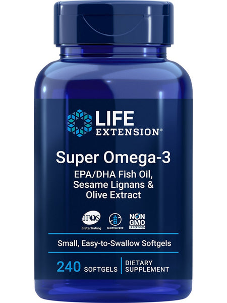 Life Extension, Super Omega-3 EPA/DHA Fish Oil, Sesame Lignans & Olive Extract, 240 easy-to-swallow softgels