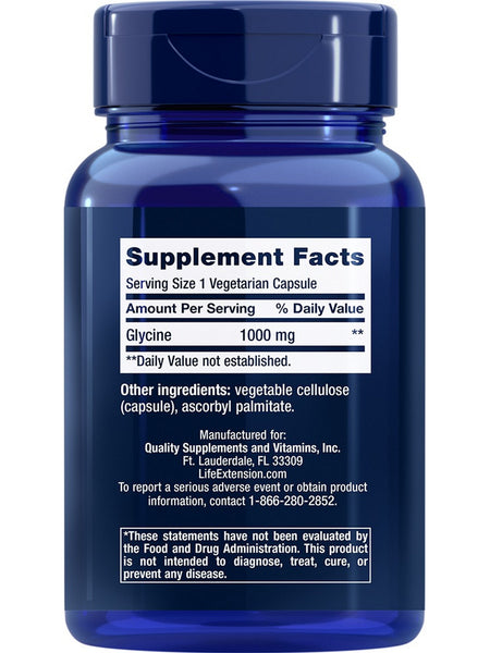 Life Extension, Glycine, 1000 mg, 100 vegetarian capsules