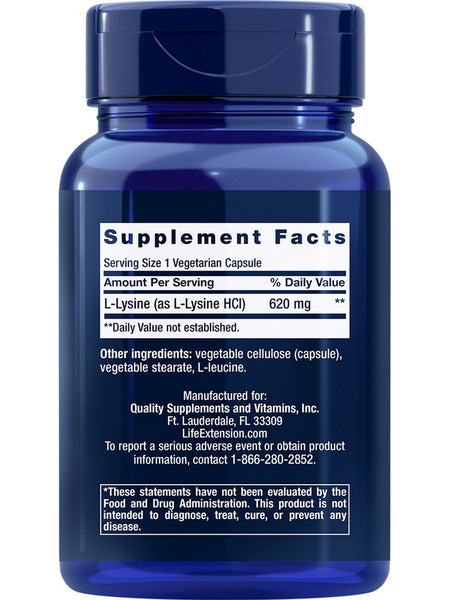 Life Extension, L-Lysine, 620 mg, 100 vegetarian capsules