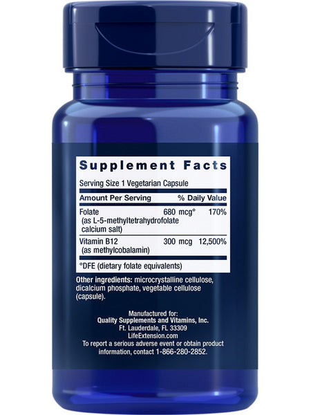 Life Extension, BioActive Folate & Vitamin B12, 90 vegetarian capsules