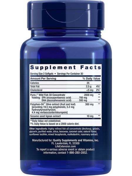 Life Extension, Super Omega-3 EPA/DHA Fish Oil, Sesame Lignans & Olive Extract, 60 softgels