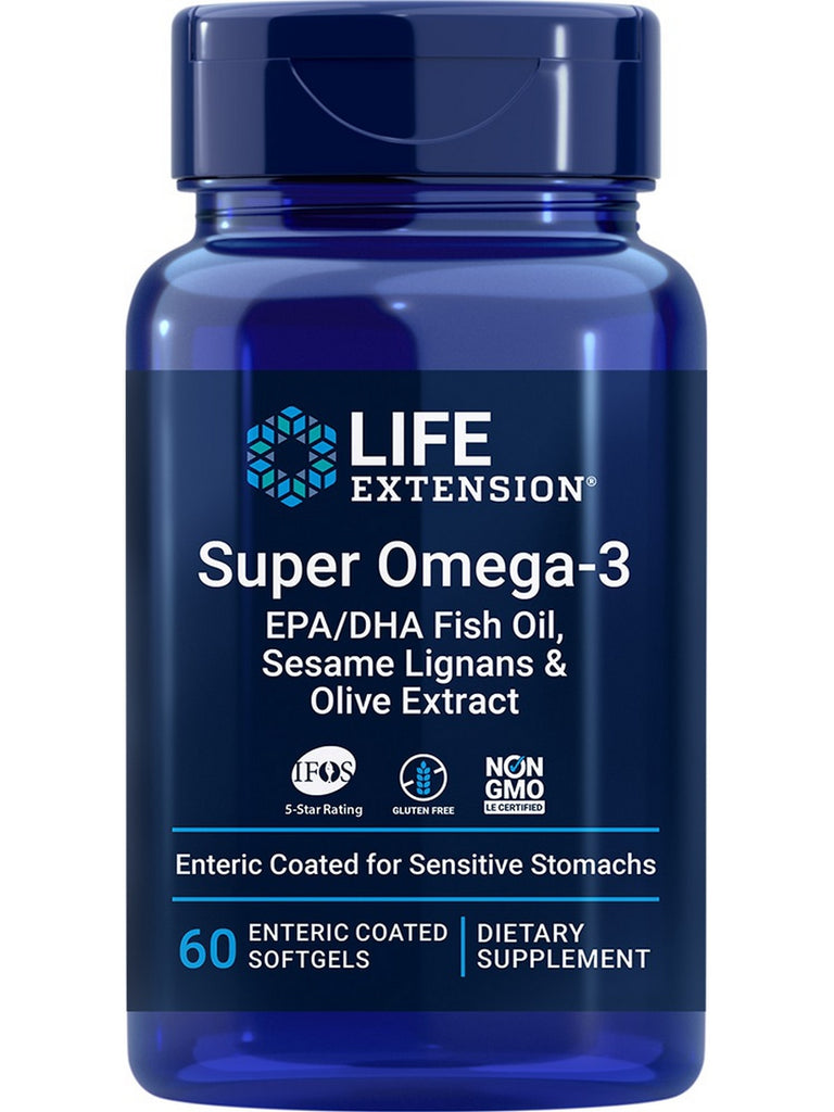 Life Extension, Super Omega-3 EPA/DHA Fish Oil, Sesame Lignans & Olive Extract (Enteric Coated), 60 enteric-coated softgels