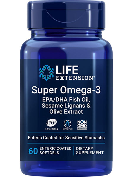 Life Extension, Super Omega-3 EPA/DHA Fish Oil, Sesame Lignans & Olive Extract (Enteric Coated), 60 enteric-coated softgels