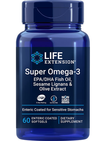 Life Extension, Super Omega-3 EPA/DHA Fish Oil, Sesame Lignans & Olive Extract (Enteric Coated), 60 enteric-coated softgels