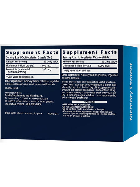 Life Extension, Memory Protect, 12 Colostrinin-Lithium (C-Li) Capsules, 24 Lithium (Li) Capsules
