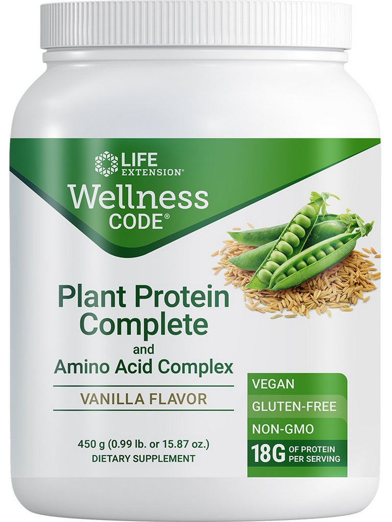 Life Extension, Wellness Code® Plant Protein Complete & Amino Acid Complex, Vanilla, 450 grams