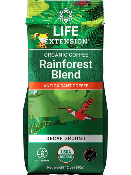 Life Extension, Rainforest Blend Decaf Ground Coffee, 12 oz