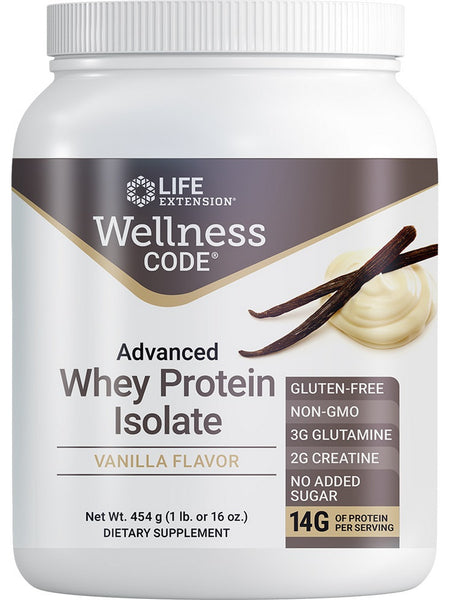Life Extension, Wellness Code® Advanced Whey Protein Isolate, Vanilla, 454 grams
