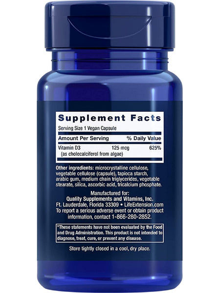 Life Extension, Vegan Vitamin D3, 125 mcg (5000 IU), 60 vegan capsules